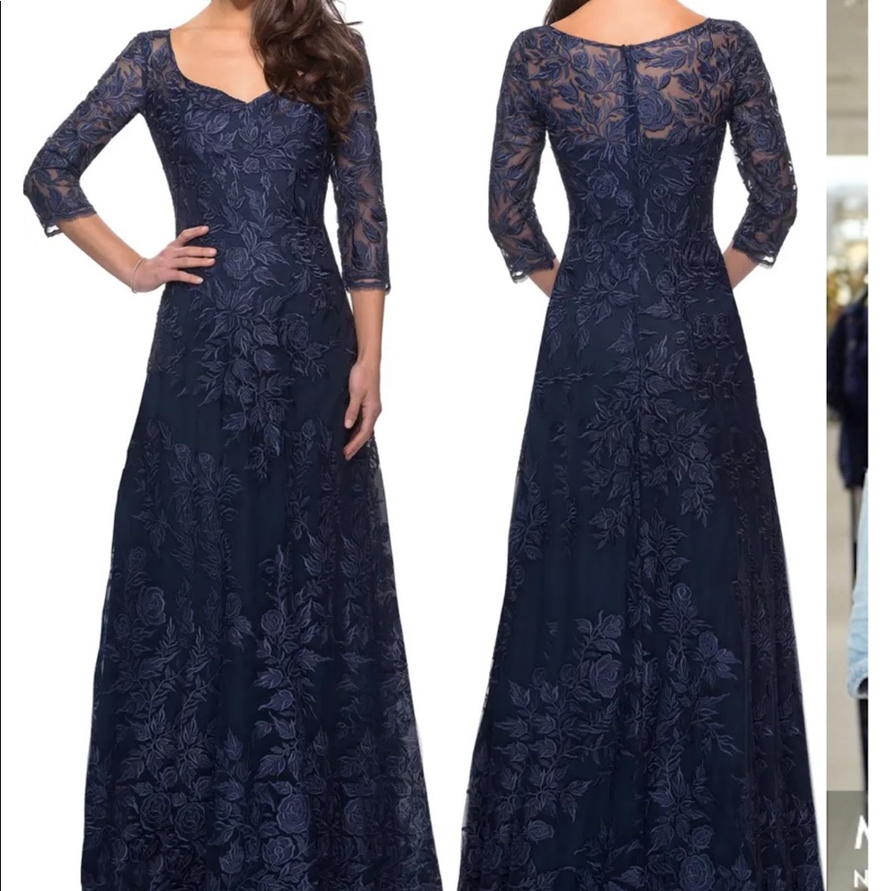 La femme floral embroidered mesh gown